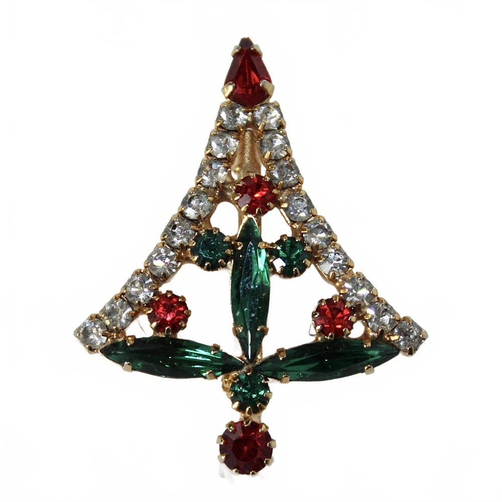 Vintage Rhinestone Christmas Tree Brooch